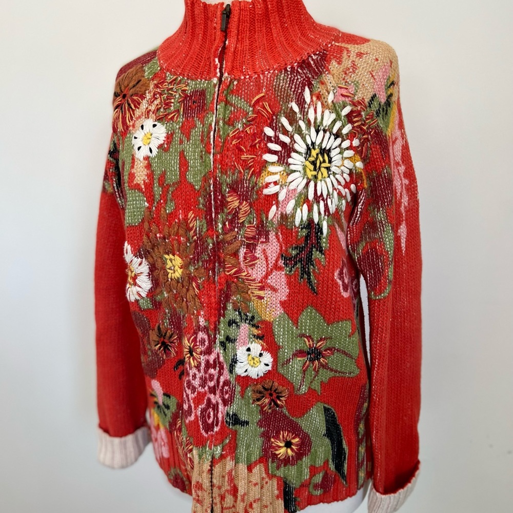 Cold water Creek Floral Zip Up Sweater
